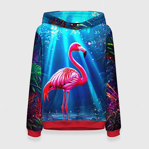 Женская толстовка Розовый фламинго в джунглях / 3D-Красный – фото 1