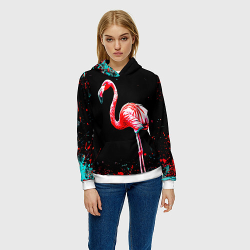 Женская толстовка Фламинго на черном / 3D-Белый – фото 3