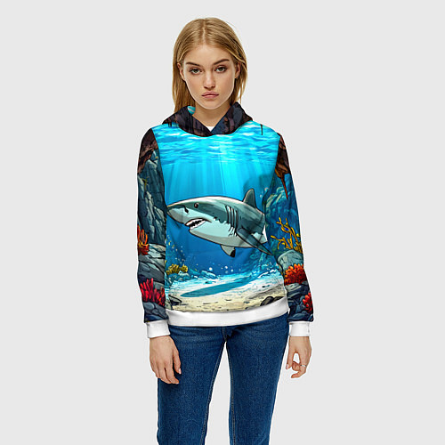 Женская толстовка Акула в океане / 3D-Белый – фото 3