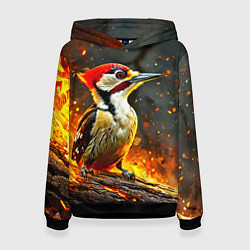 Толстовка-худи женская Дятел в огне, цвет: 3D-черный