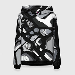 Толстовка-худи женская Чёрно-серая абстракция, цвет: 3D-черный