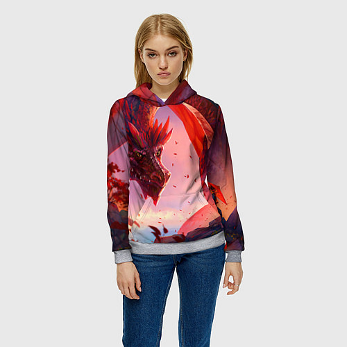 Женская толстовка Дракон красный мифический / 3D-Меланж – фото 3