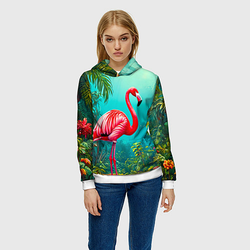 Женская толстовка Фламинго в джунглях / 3D-Белый – фото 3