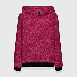 Толстовка-худи женская Белые абстрактные каракули на красном, цвет: 3D-черный