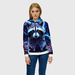 Толстовка-худи женская Енот в разрядах молний, цвет: 3D-белый — фото 2