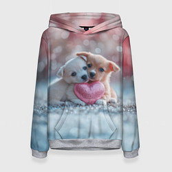 Толстовка-худи женская Милые щенята с сердечком, цвет: 3D-меланж
