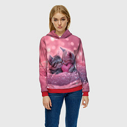 Толстовка-худи женская Влюбленные котята в розовых блестках, цвет: 3D-красный — фото 2