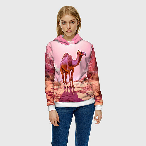 Женская толстовка Верблюд в розовой пустыне / 3D-Белый – фото 3