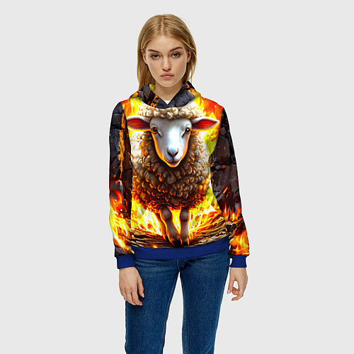 Женская толстовка Овечка в огне / 3D-Синий – фото 3