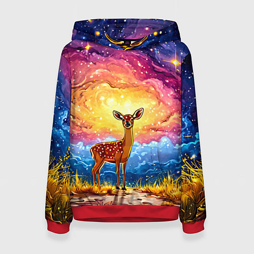Женская толстовка Олень и космическое небо / 3D-Красный – фото 1