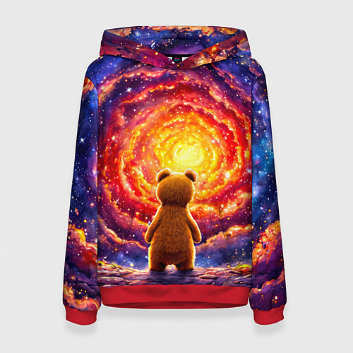 Женская толстовка Медвежонок смотрит в космос / 3D-Красный – фото 1