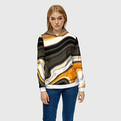 Толстовка-худи женская Волнистые чёрно-жёлтые полосы на белом фоне, цвет: 3D-белый — фото 2