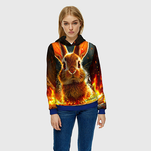 Женская толстовка Зайчик в огне / 3D-Синий – фото 3