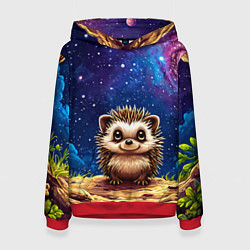 Толстовка-худи женская Ежик и звездное небо, цвет: 3D-красный