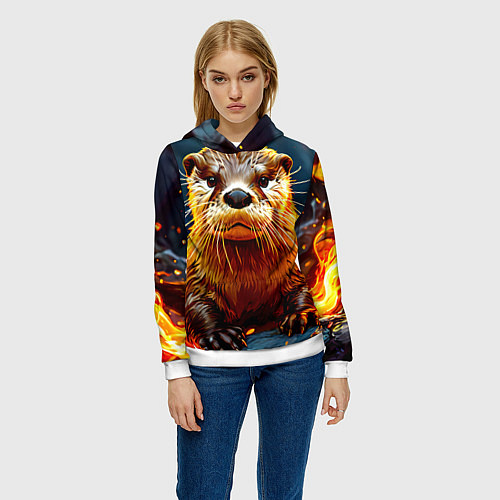 Женская толстовка Выдра в огне / 3D-Белый – фото 3