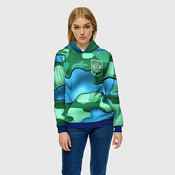 Толстовка-худи женская Зелено-голубой камуфляж и герб РФ, цвет: 3D-синий — фото 2
