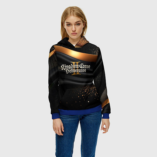 Женская толстовка Kingdom Come Deliverance 2 черная ткань с золотом / 3D-Синий – фото 3