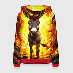 Толстовка-худи женская Ослик в огне, цвет: 3D-красный