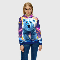 Толстовка-худи женская Белый медведь идет по льдине, цвет: 3D-синий — фото 2
