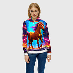 Толстовка-худи женская Лошадь в ярких лучах, цвет: 3D-белый — фото 2