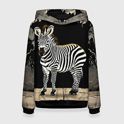 Толстовка-худи женская Зебра на черном, цвет: 3D-черный