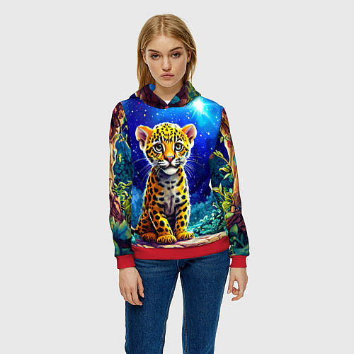 Женская толстовка Ягуар в звездную ночь / 3D-Красный – фото 3