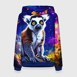 Толстовка-худи женская Лемур и звездная ночь, цвет: 3D-синий