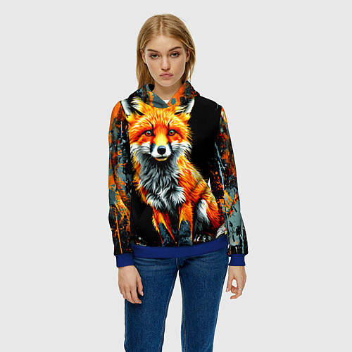 Женская толстовка Лиса на черном / 3D-Синий – фото 3