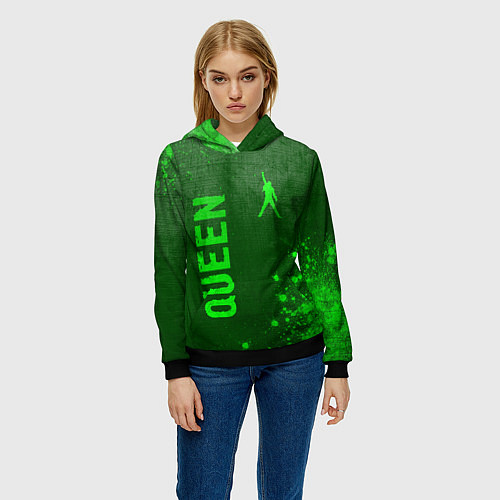 Женская толстовка Queen - green gradient вертикально / 3D-Черный – фото 3