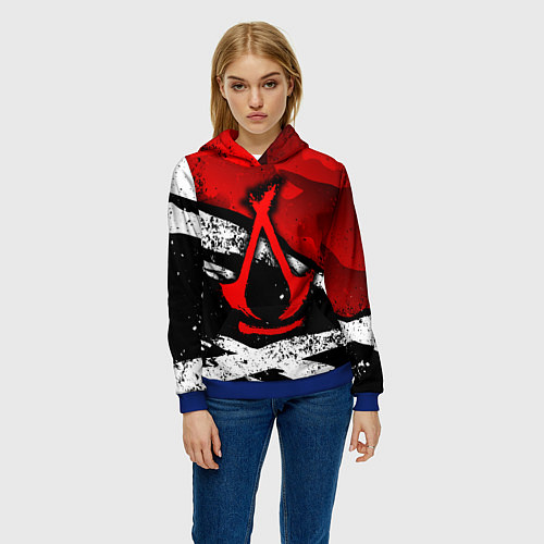 Женская толстовка Assassins creed: shadows - красная абстракция / 3D-Синий – фото 3