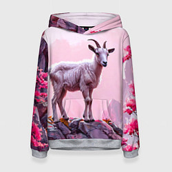 Толстовка-худи женская Козлик в розовом свете, цвет: 3D-меланж