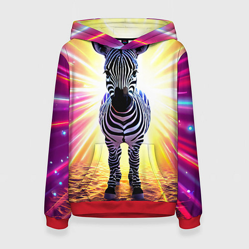 Женская толстовка Зебра в ярких лучах / 3D-Красный – фото 1