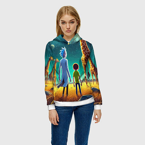 Женская толстовка Рик и Морти на планете жирафов - нейроарт / 3D-Белый – фото 3