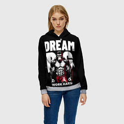 Толстовка-худи женская Dream big - work hard monkey, цвет: 3D-меланж — фото 2