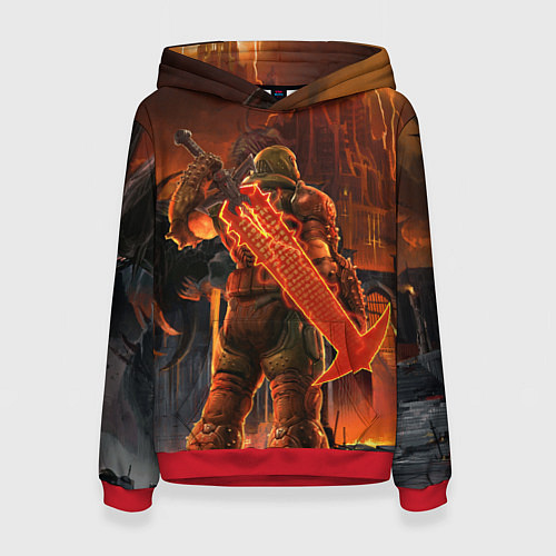 Женская толстовка Doom slayer and tower Doom / 3D-Красный – фото 1