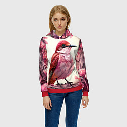 Толстовка-худи женская Кукушка в розовых цветах, цвет: 3D-красный — фото 2