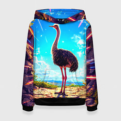 Толстовка-худи женская Страус в пещере, цвет: 3D-черный