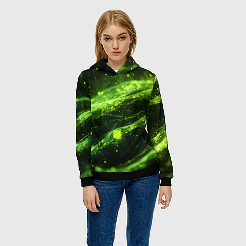 Женская толстовка Текстура зеленая жидкость / 3D-Черный – фото 3
