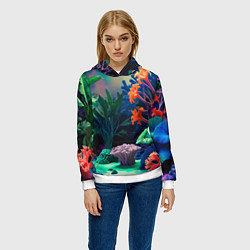 Толстовка-худи женская Морское дно с кораллами, цвет: 3D-белый — фото 2