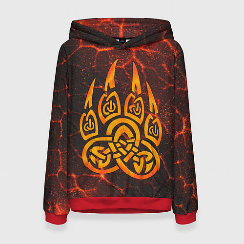 Женская толстовка Символ волчья лапа в огненной стихии / 3D-Красный – фото 1