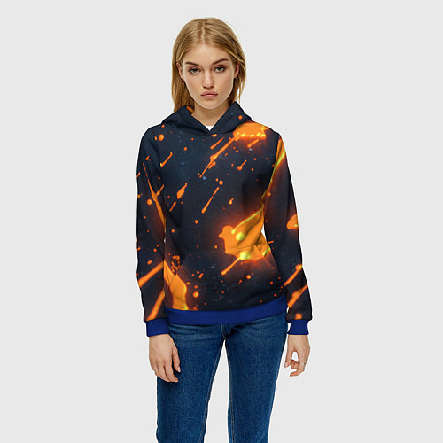 Женская толстовка Оранжевая краска в движении / 3D-Синий – фото 3