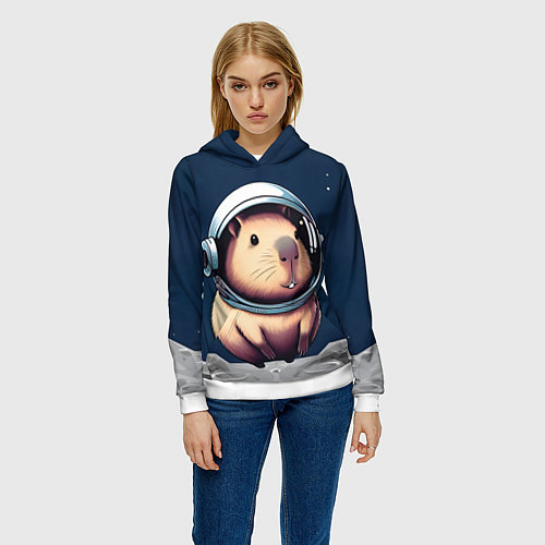 Женская толстовка Капибара космонавт в космосе / 3D-Белый – фото 3