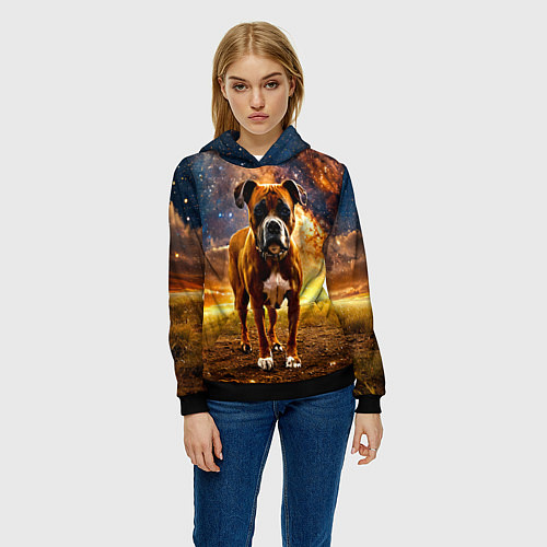 Женская толстовка Немецкий боксер и звездное небо / 3D-Черный – фото 3