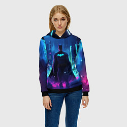 Толстовка-худи женская Бэтмен неоновый город, цвет: 3D-черный — фото 2