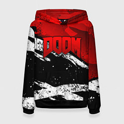 Толстовка-худи женская Дум - белый и красный, цвет: 3D-черный