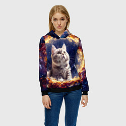 Толстовка-худи женская Кошка шиншилла в космосе, цвет: 3D-черный — фото 2