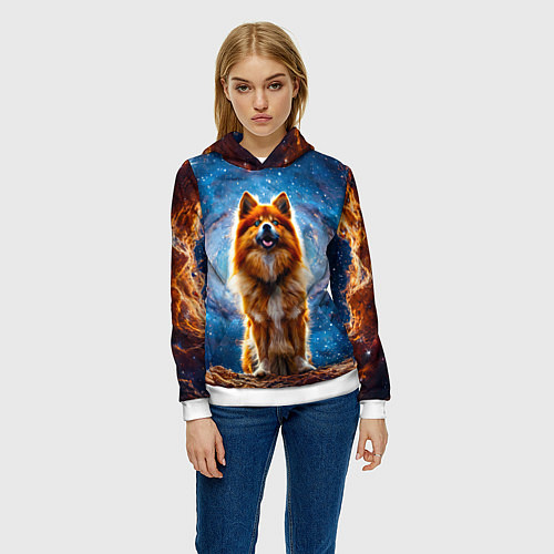 Женская толстовка Финский лаппхунд в космосе / 3D-Белый – фото 3