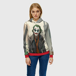 Толстовка-худи женская Джокер довольный - рисунок, цвет: 3D-красный — фото 2