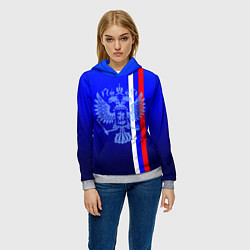 Толстовка-худи женская Герб России и флаг полосой, цвет: 3D-меланж — фото 2