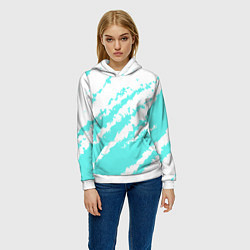 Толстовка-худи женская The color is light blue and white, цвет: 3D-белый — фото 2